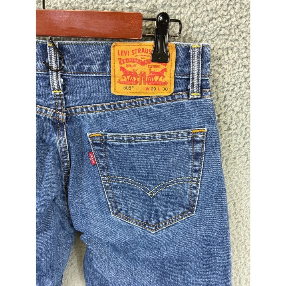 Levis 505 Regular Fit Straight Leg Denim Jeans Mens 29x30 Blue Classic Western
